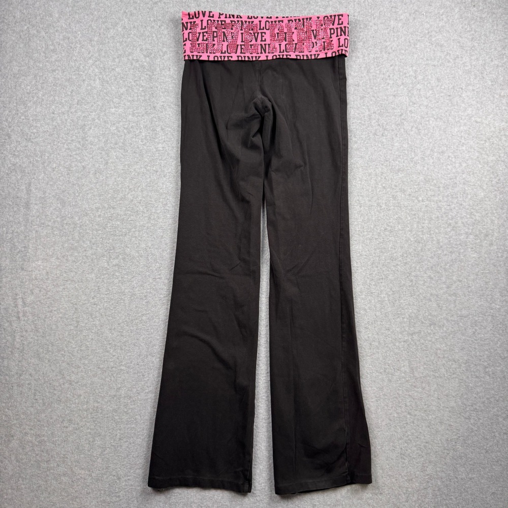 PINK Victorias Secret Yoga Pant Womens Small Black Rhinestone Foldover Y2K Flare